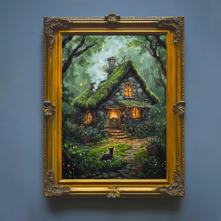 Witch Cottage Print, Vintage Gothic Art, Enchanted Forest Poster