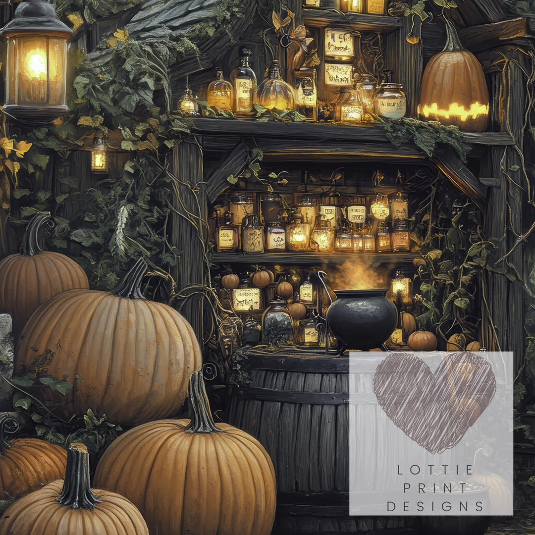 Pumpkin Patch Apothecary Print, Vintage Witchy Cottagecore Wall Art