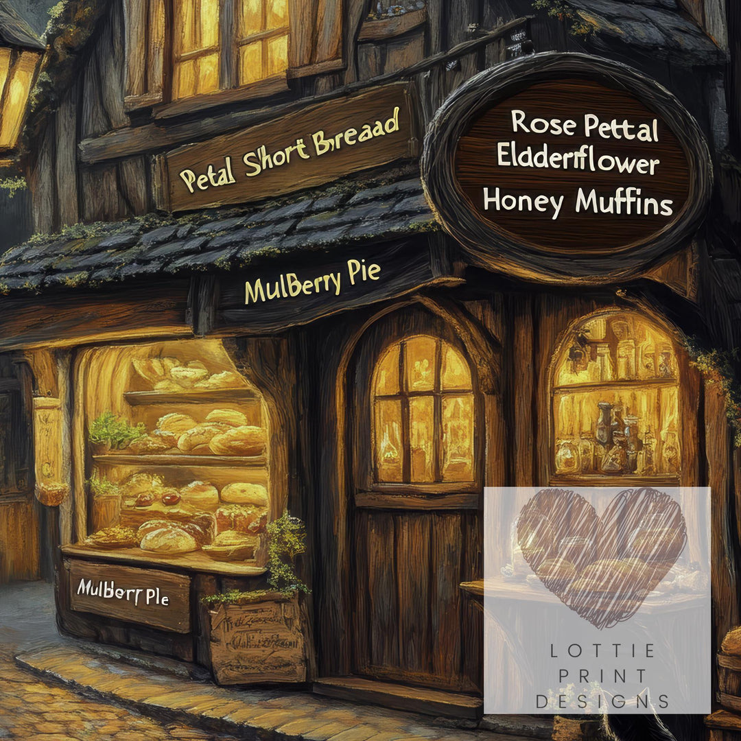 Witch's Bakery Print | Vintage Cottagecore Illustration