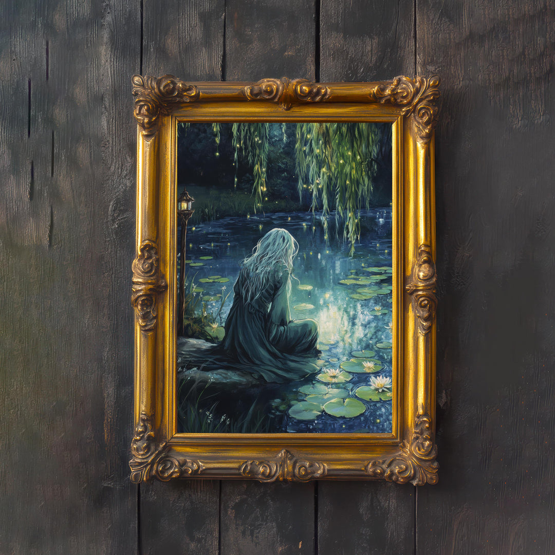 Cottagecore Pond Art Print: Vintage Dark Academia Decor