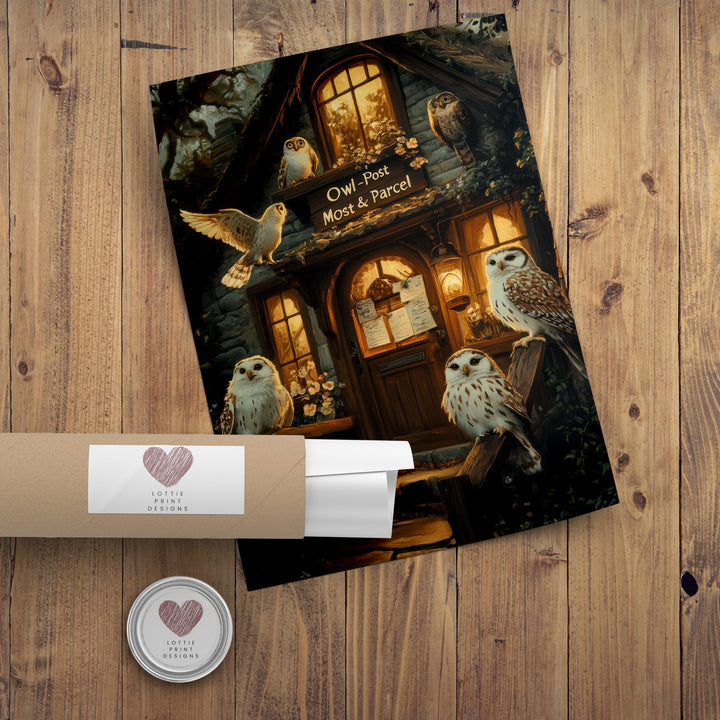 Owl Post Cottage Print, Vintage Witchy Dark Academia Wall Art