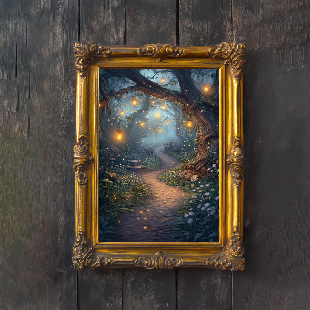 Firefly Forest Print: Vintage Cottagecore Nature Art