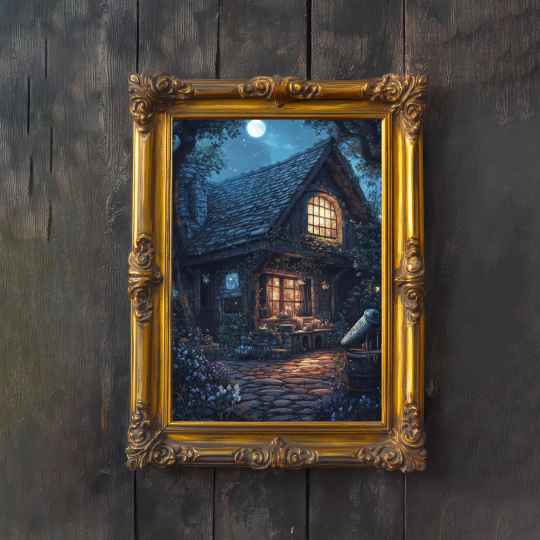 Cottagecore Print: Moonlight Spells, Vintage Witchy Decor