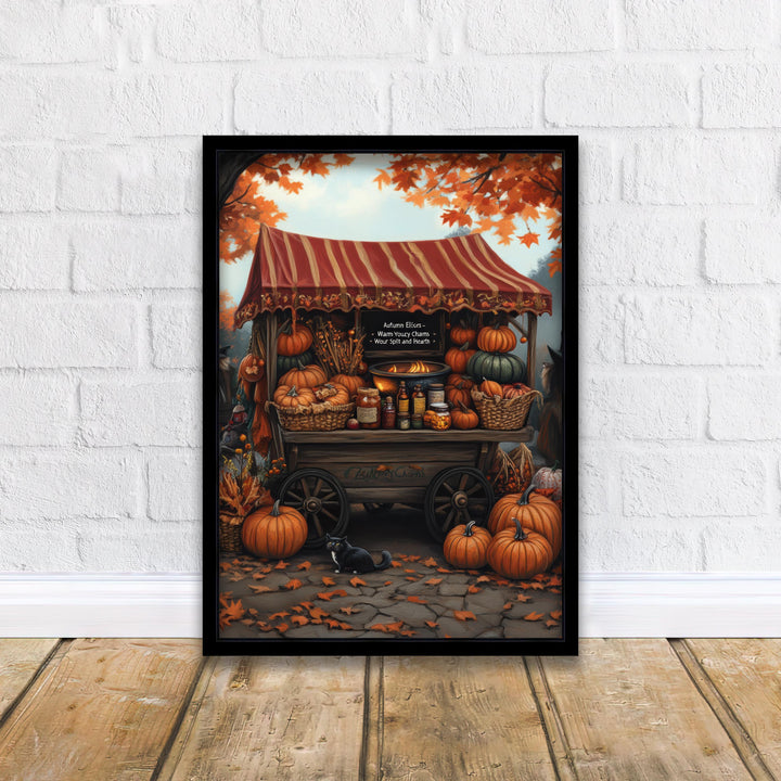 Witch's Pumpkin Wagon Print, Vintage Autumn Cottagecore Wall Art