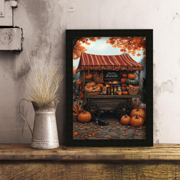 Witch's Pumpkin Wagon Print, Vintage Autumn Cottagecore Wall Art