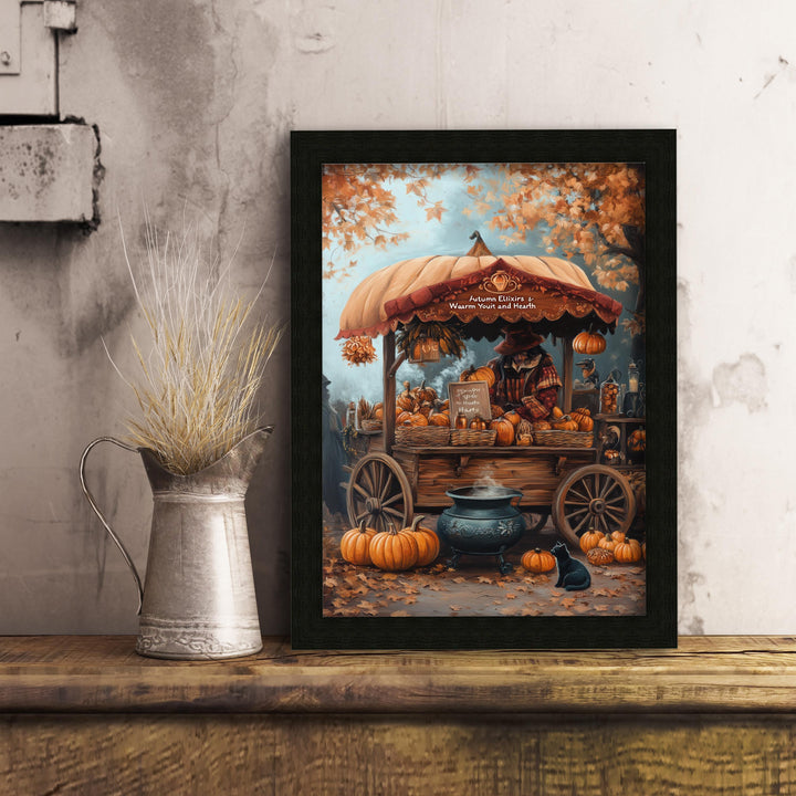 Witch's Pumpkin Wagon Print, Vintage Autumn Cottagecore Art