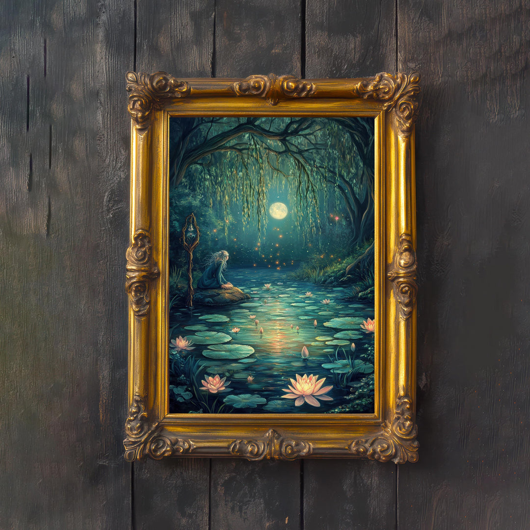 Witch Pond Art Print, Cottagecore Dark Academia Decor