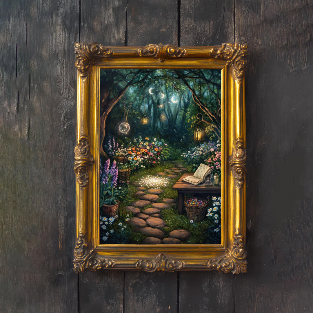 Wildflower Spell Garden Print, Vintage Witchy Cottagecore Wall Art