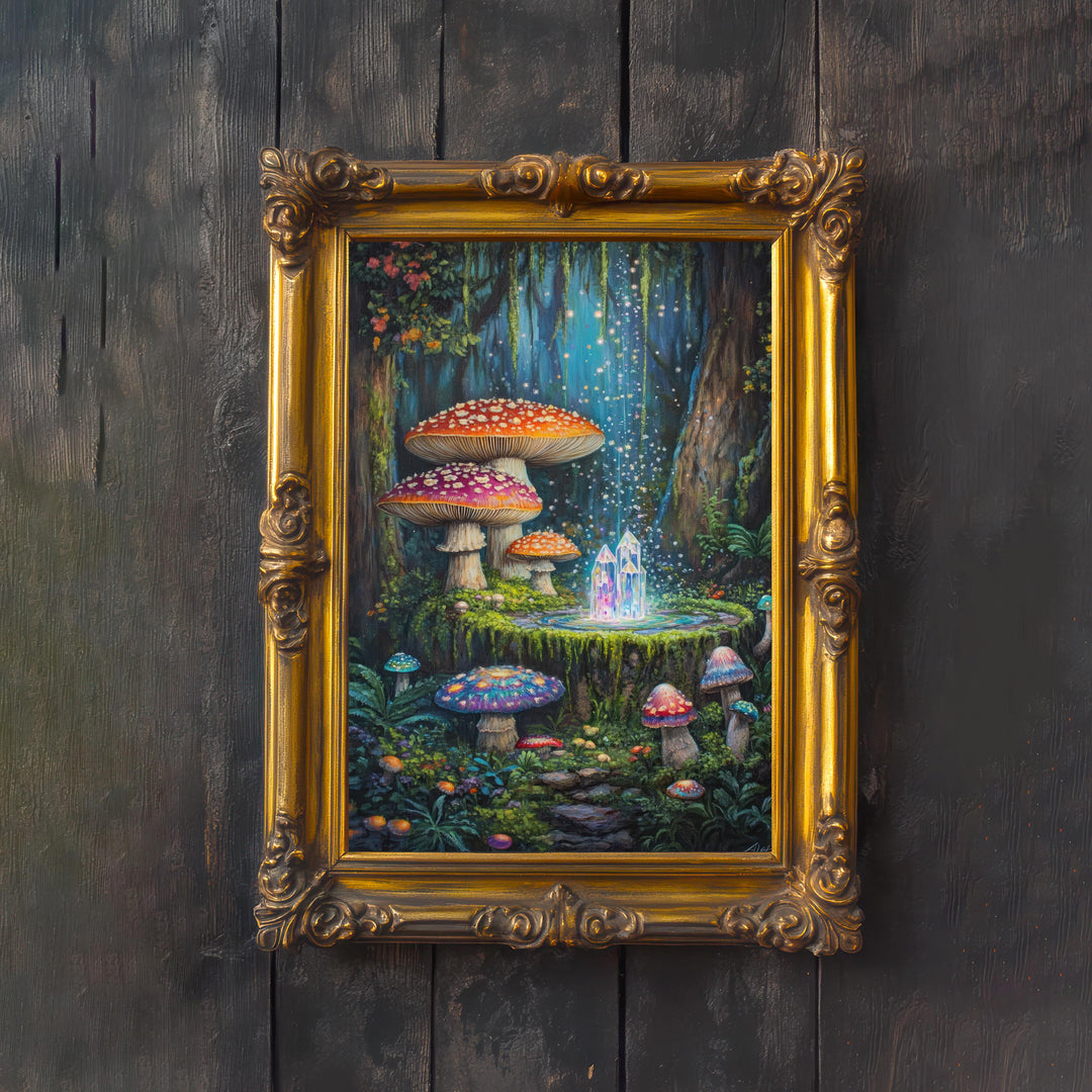 Mushroom Forest Print | Vintage Cottagecore Wall Art