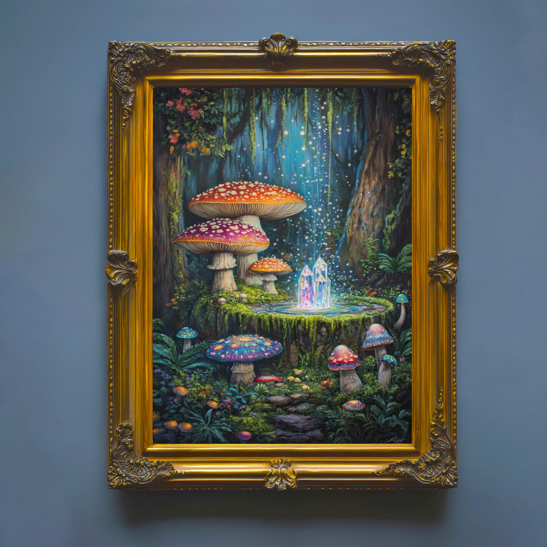 Mushroom Forest Print | Vintage Cottagecore Wall Art
