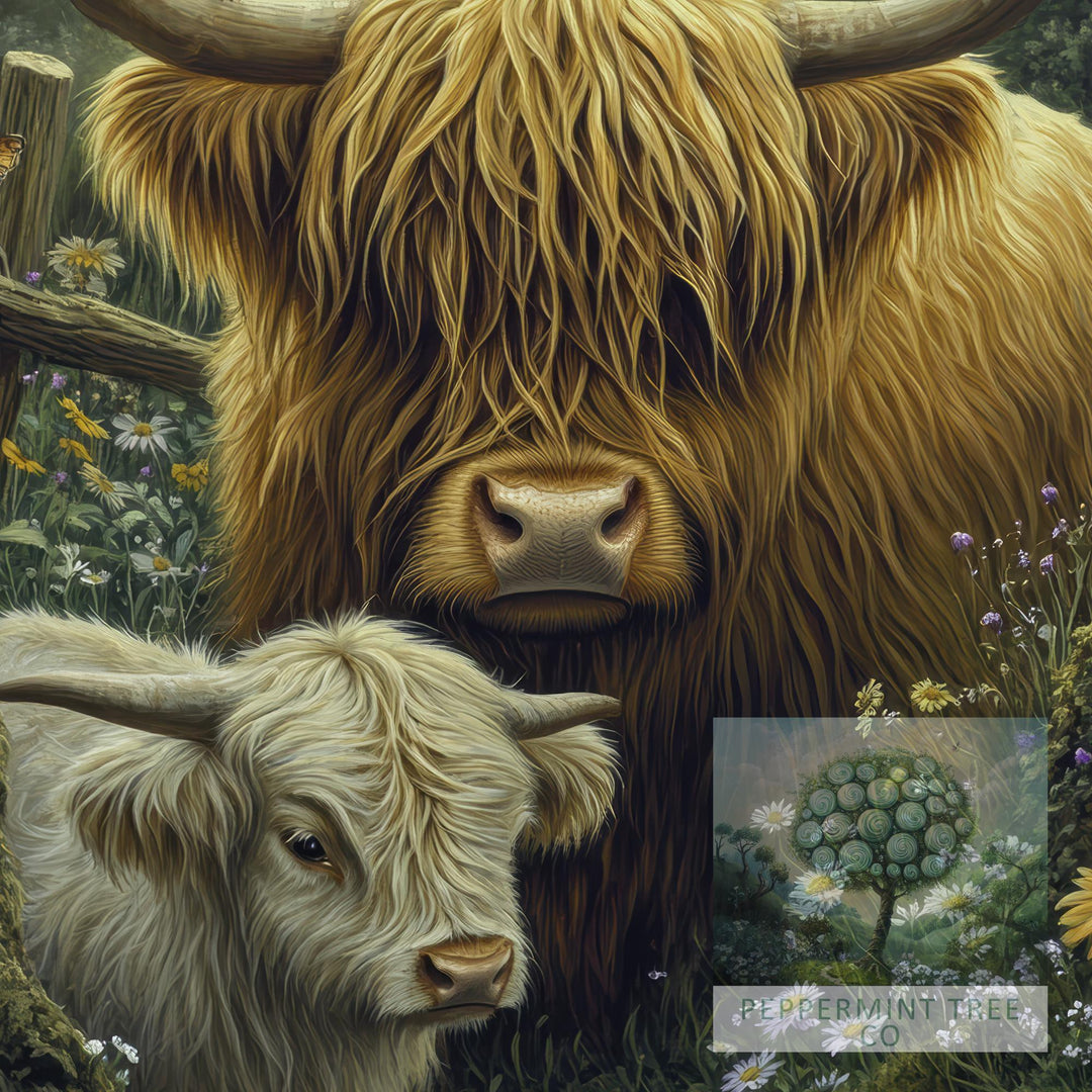 Highland Cow Print, Vintage Farm Animal Illustration, Cottagecore Decor