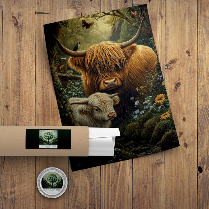 Highland Cow Print, Vintage Farm Animal Illustration, Cottagecore Decor