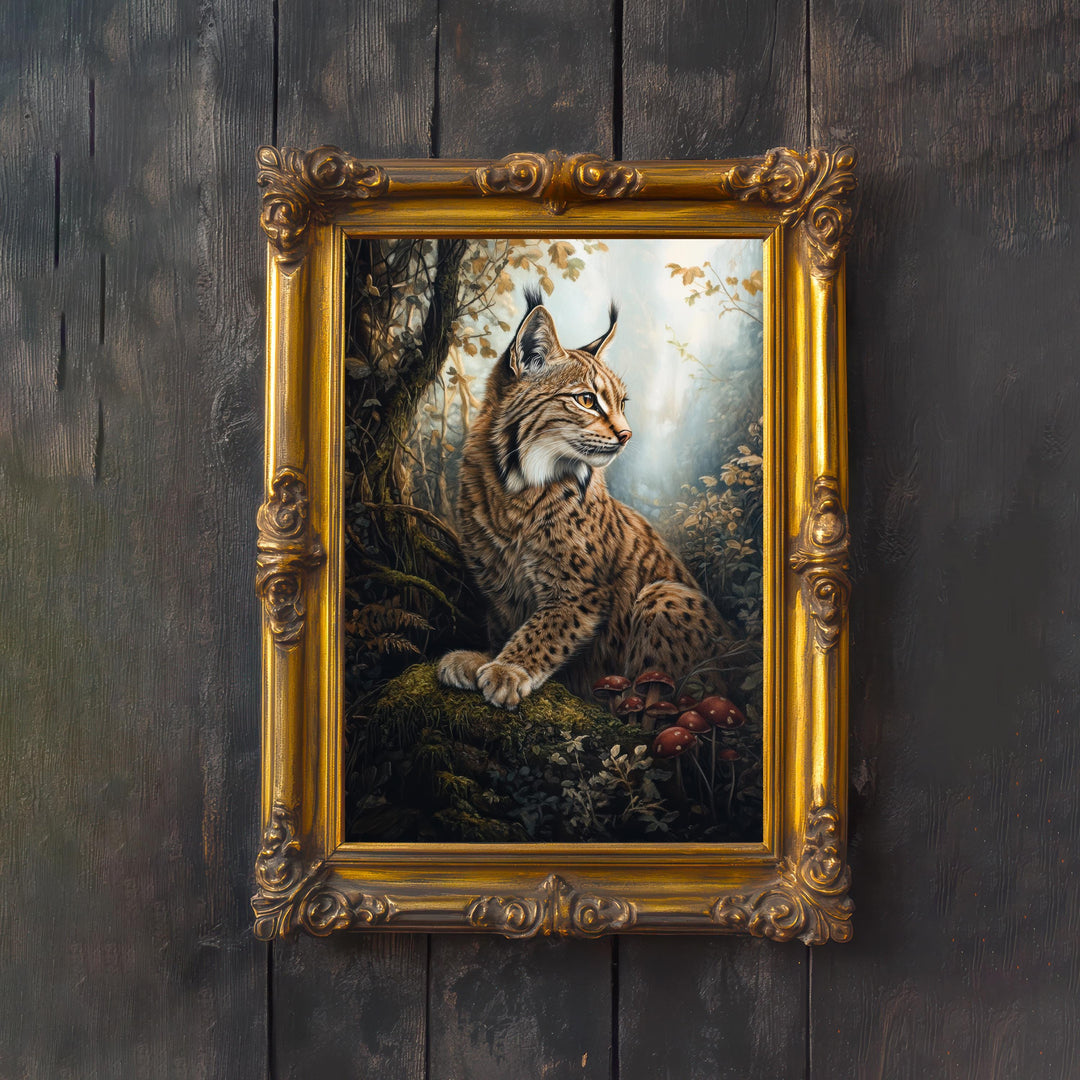 Vintage Lynx Print, Cottagecore Woodland Animal Art