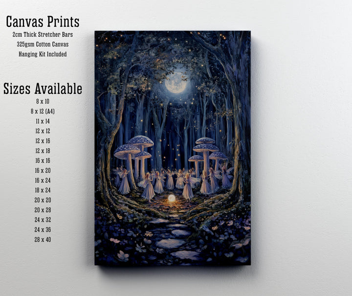 Mushroom Fairies Vintage Print, Enchanted Forest Cottagecore Wall Art