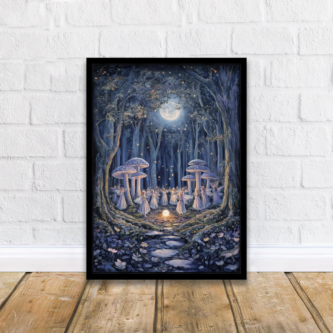 Mushroom Fairies Vintage Print, Enchanted Forest Cottagecore Wall Art