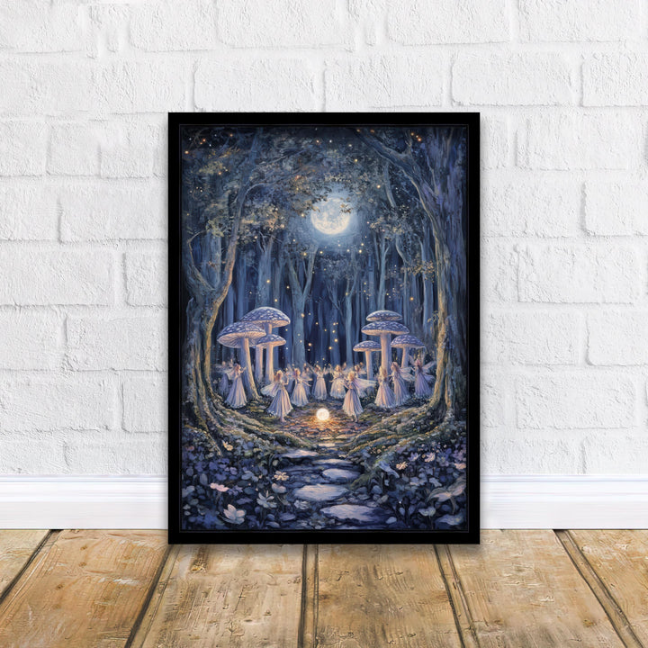 Mushroom Fairies Vintage Print, Enchanted Forest Cottagecore Wall Art