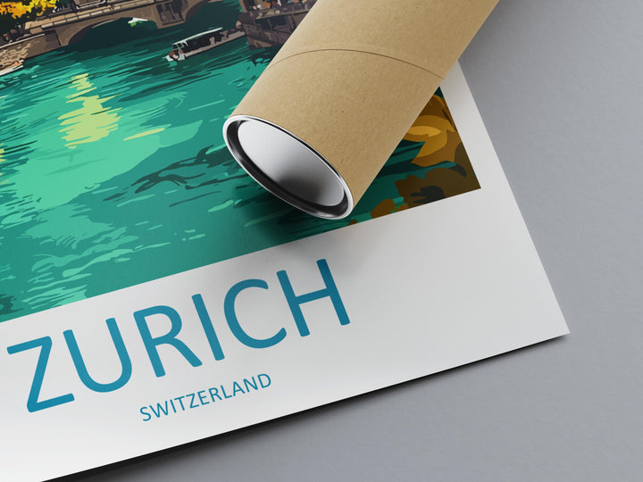Zurich Travel Print Switzerland Wall Art Cityscape Poster Lake Zurich Decor Gift for Europe Lover Swiss Architecture Art