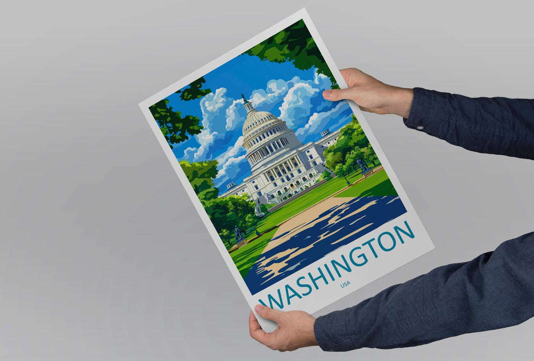 Washington City Travel Print USA Wall Art Cityscape Poster Monument Decor Gift for History Lover National Mall Landscape Art Print