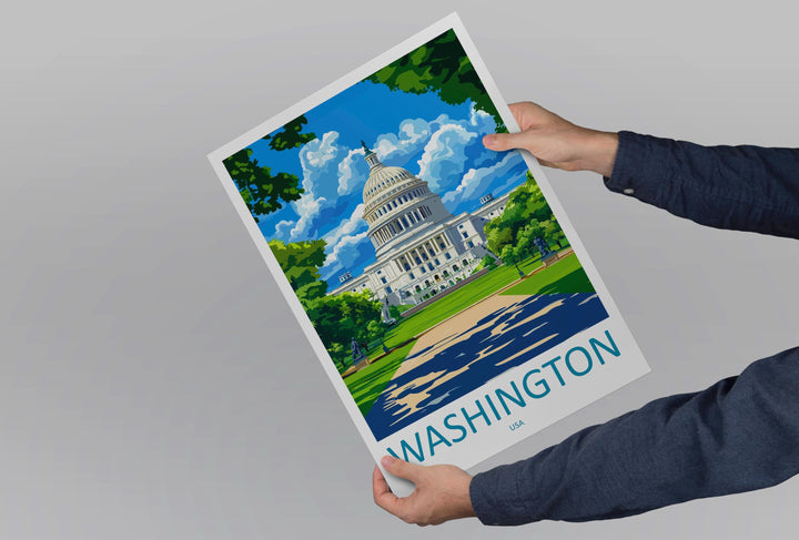 Washington City Travel Print USA Wall Art Cityscape Poster Monument Decor Gift for History Lover National Mall Landscape Art Print
