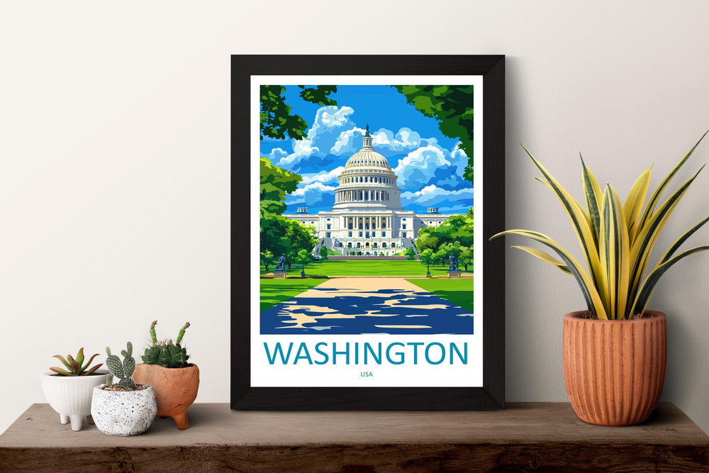 Washington City Travel Print USA Wall Art Cityscape Poster Monument Decor Gift for History Lover National Mall Landscape Art Print