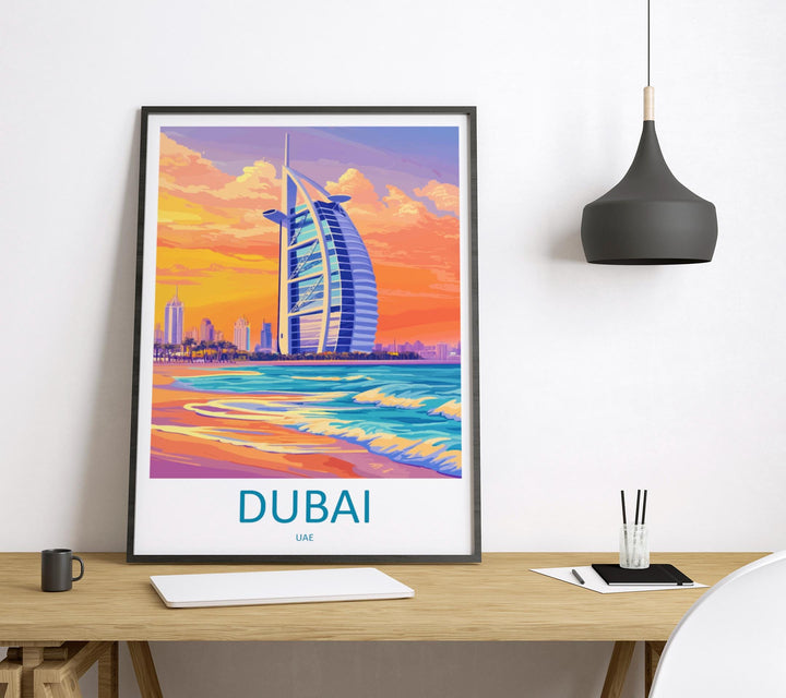 Dubai Travel Print UAE Wall Art City Skyline Poster Desert Decor Gift for Architecture Lover Middle Eastern Landscape Art