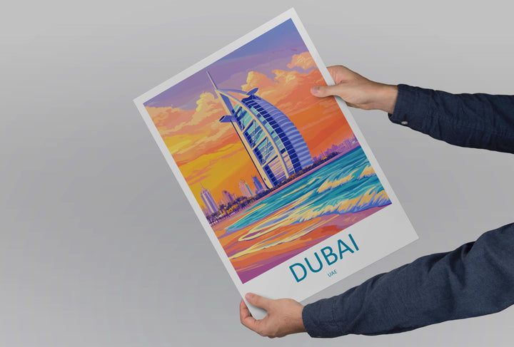 Dubai Travel Print UAE Wall Art City Skyline Poster Desert Decor Gift for Architecture Lover Middle Eastern Landscape Art