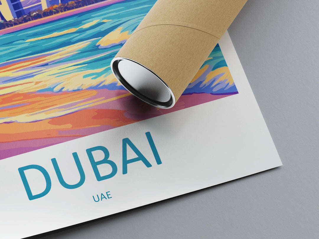 Dubai Travel Print UAE Wall Art City Skyline Poster Desert Decor Gift for Architecture Lover Middle Eastern Landscape Art