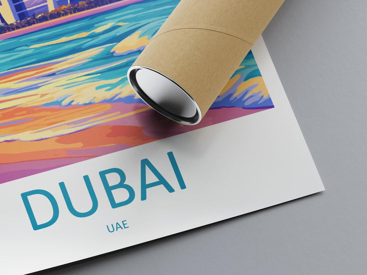 Dubai Travel Print UAE Wall Art City Skyline Poster Desert Decor Gift for Architecture Lover Middle Eastern Landscape Art