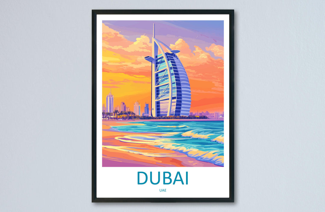 Dubai Travel Print UAE Wall Art City Skyline Poster Desert Decor Gift for Architecture Lover Middle Eastern Landscape Art