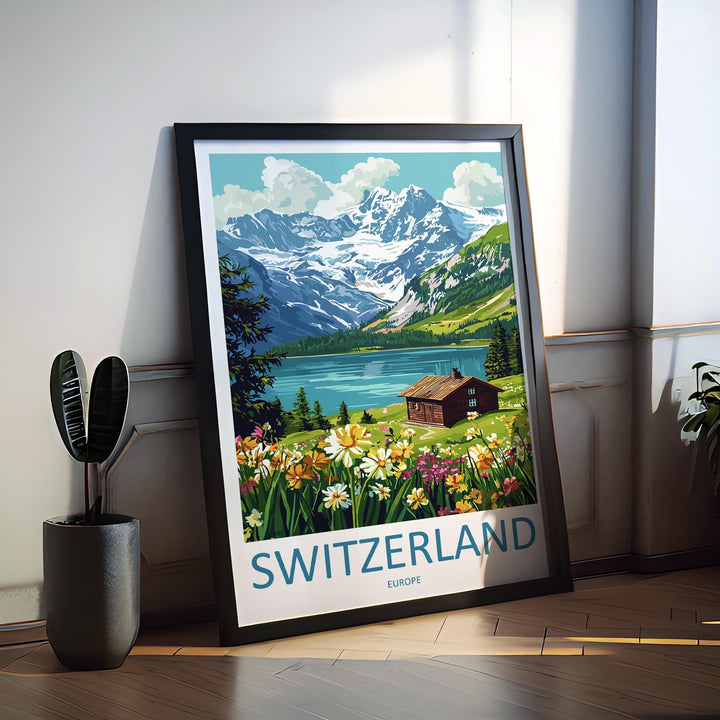 Switzerland Travel Print Swiss Wall Art Alpine Landscape Poster Nature Decor Gift for Mountain Lover Scenic Country Art Print