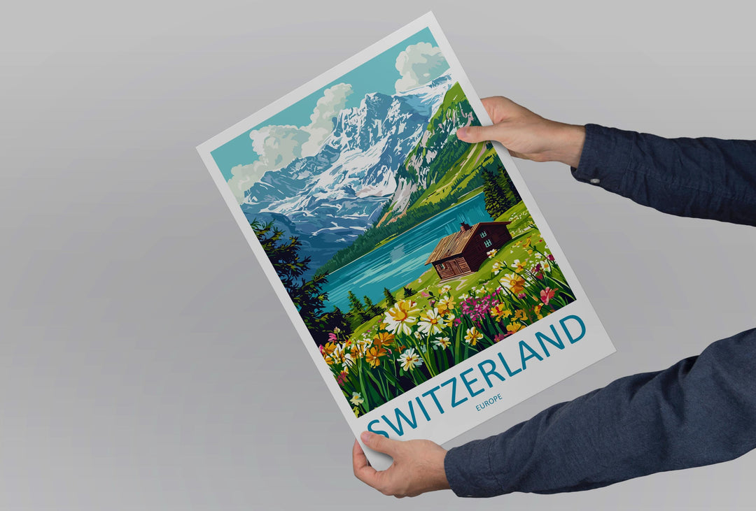 Switzerland Travel Print Swiss Wall Art Alpine Landscape Poster Nature Decor Gift for Mountain Lover Scenic Country Art Print
