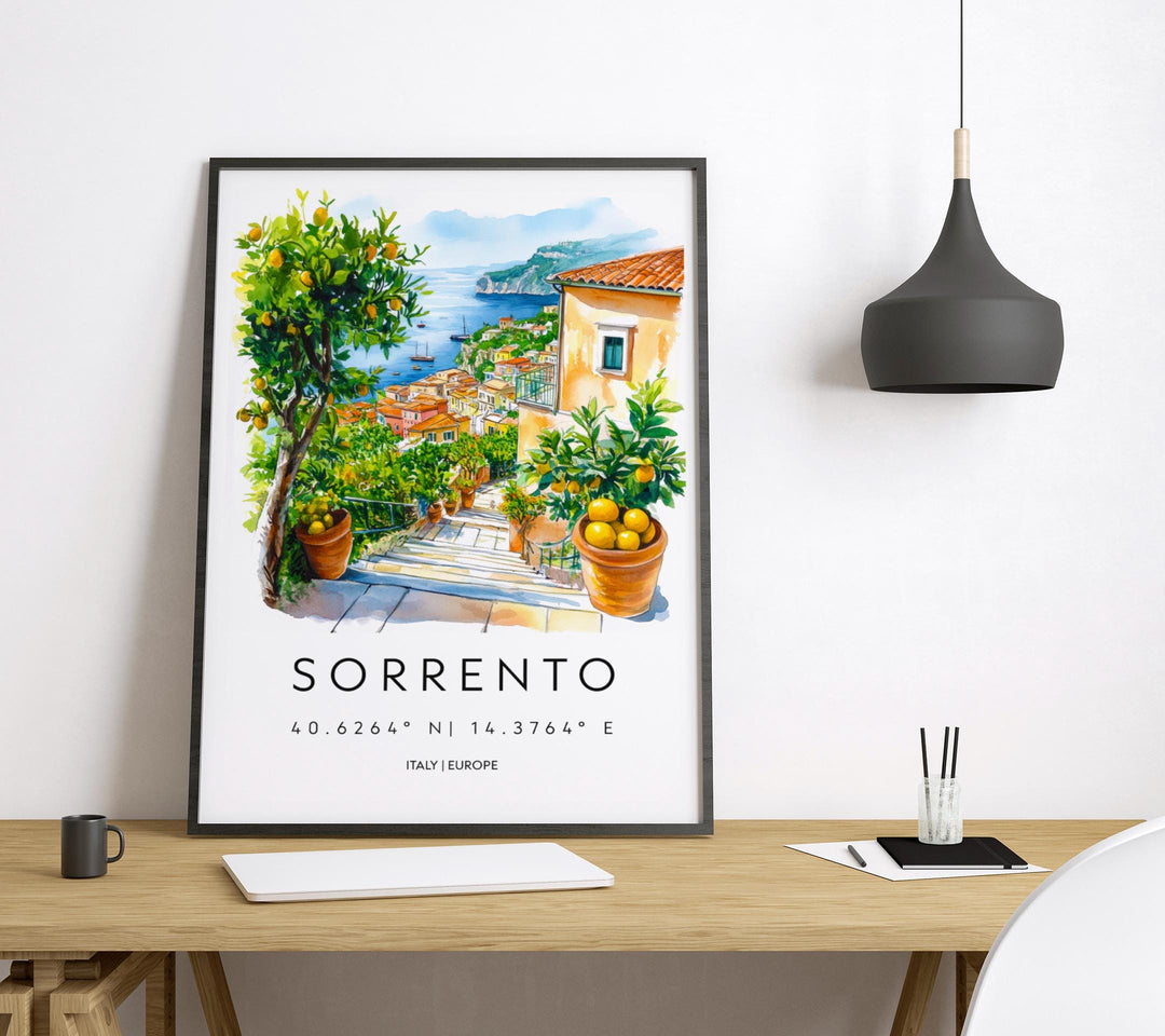 Sorrento Watercolor Poster Sorrento Travel Print Sorrento Wall Art Sorrento Cityscape Painting Sorrento Souvenir Italy Decor