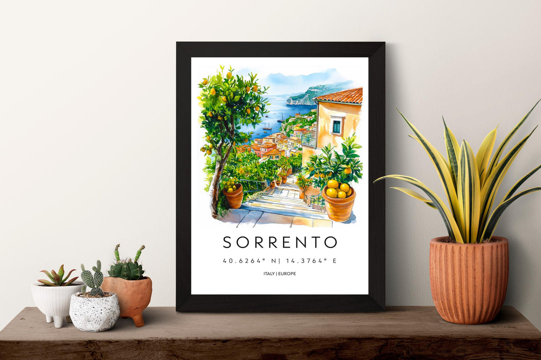 Sorrento Watercolor Poster Sorrento Travel Print Sorrento Wall Art Sorrento Cityscape Painting Sorrento Souvenir Italy Decor