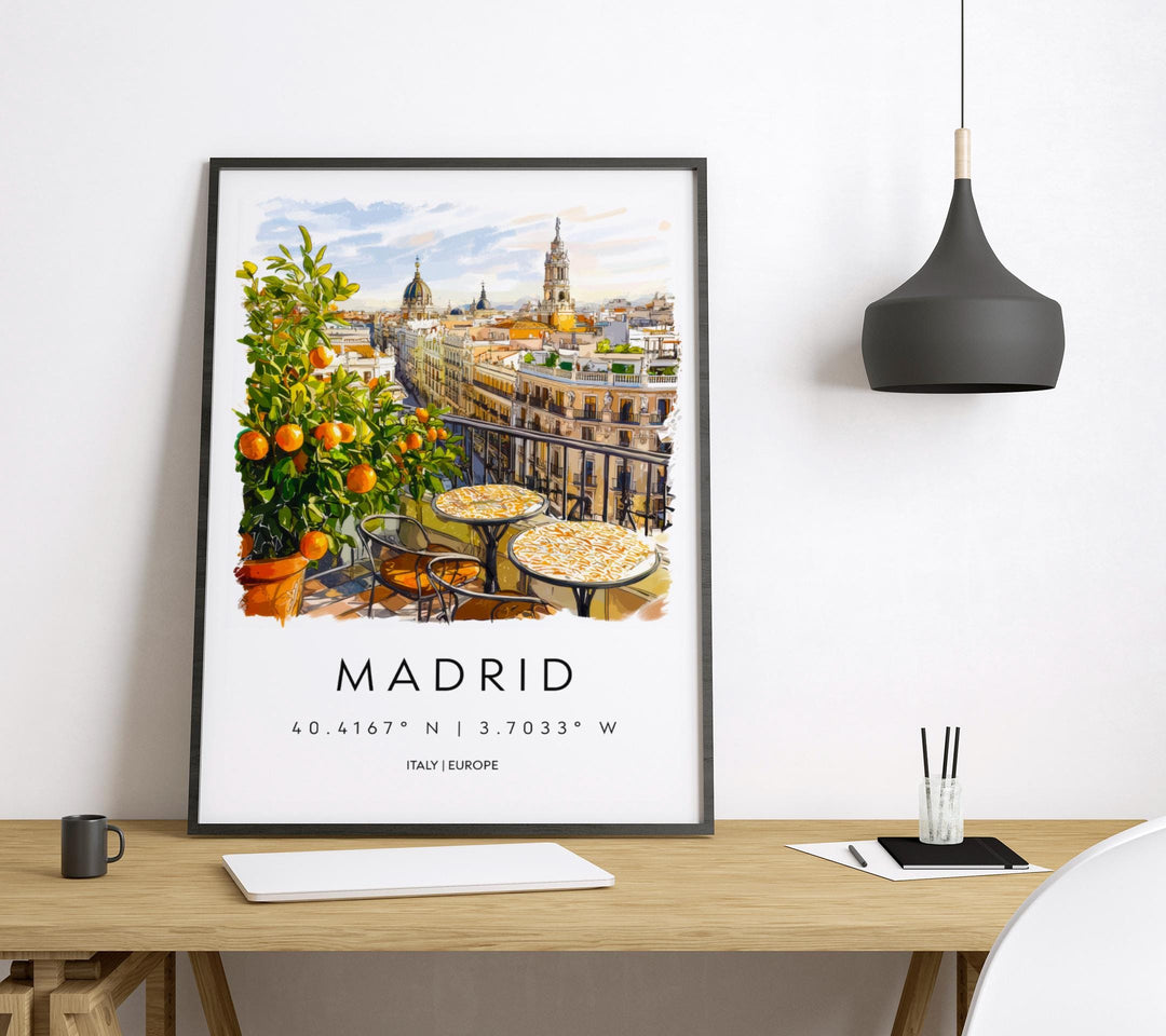 Madrid Watercolor Poster Madrid Travel Print Madrid Wall Art Madrid Cityscape Painting Madrid Souvenir Spain Decor