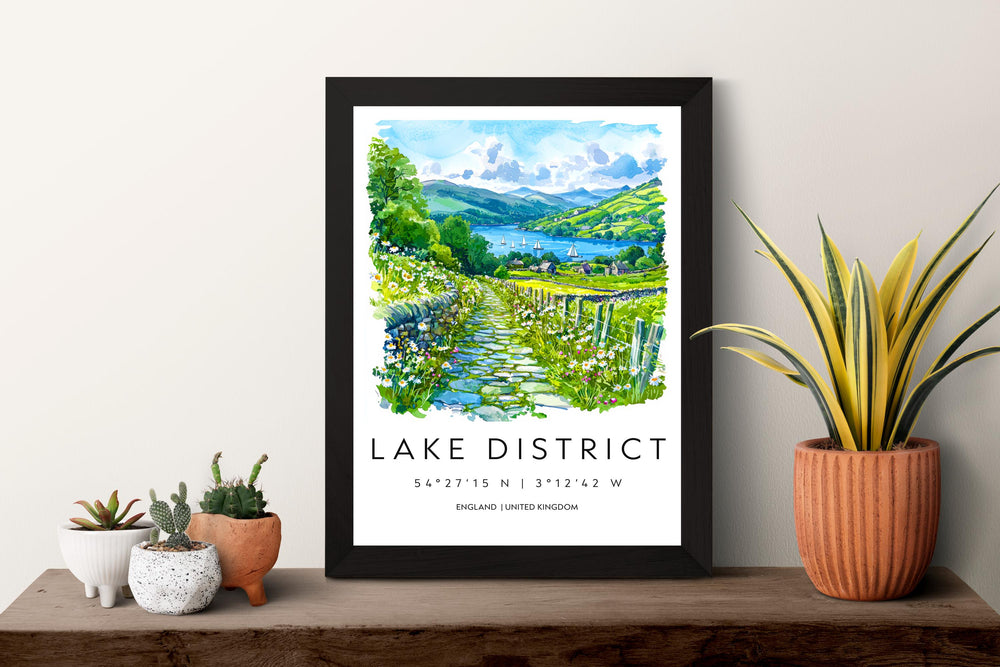 Lake District Watercolor Poster Lake District Travel Print Lake District Wall Art Lake District Painting UK Nature Decor