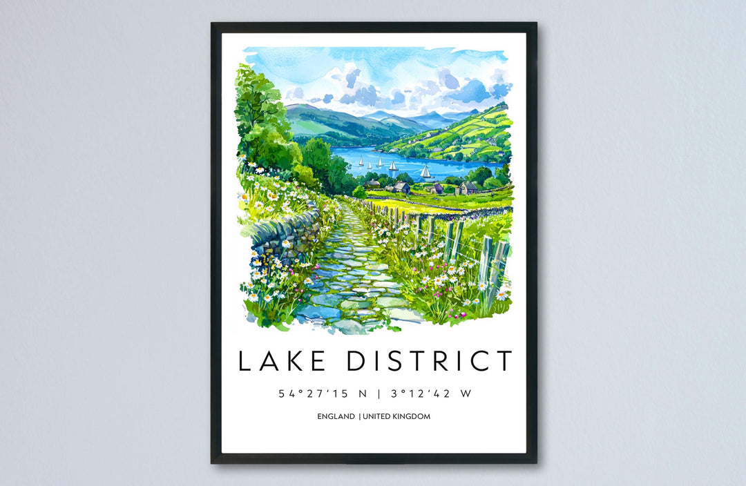 Lake District Watercolor Poster Lake District Travel Print Lake District Wall Art Lake District Painting UK Nature Decor