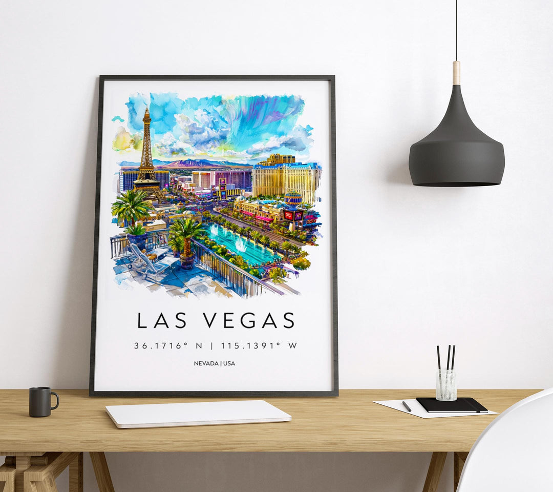 Las Vegas Watercolor Poster Las Vegas Travel Print Las Vegas Wall Art Las Vegas Cityscape Painting Las Vegas Souvenir USA Decor