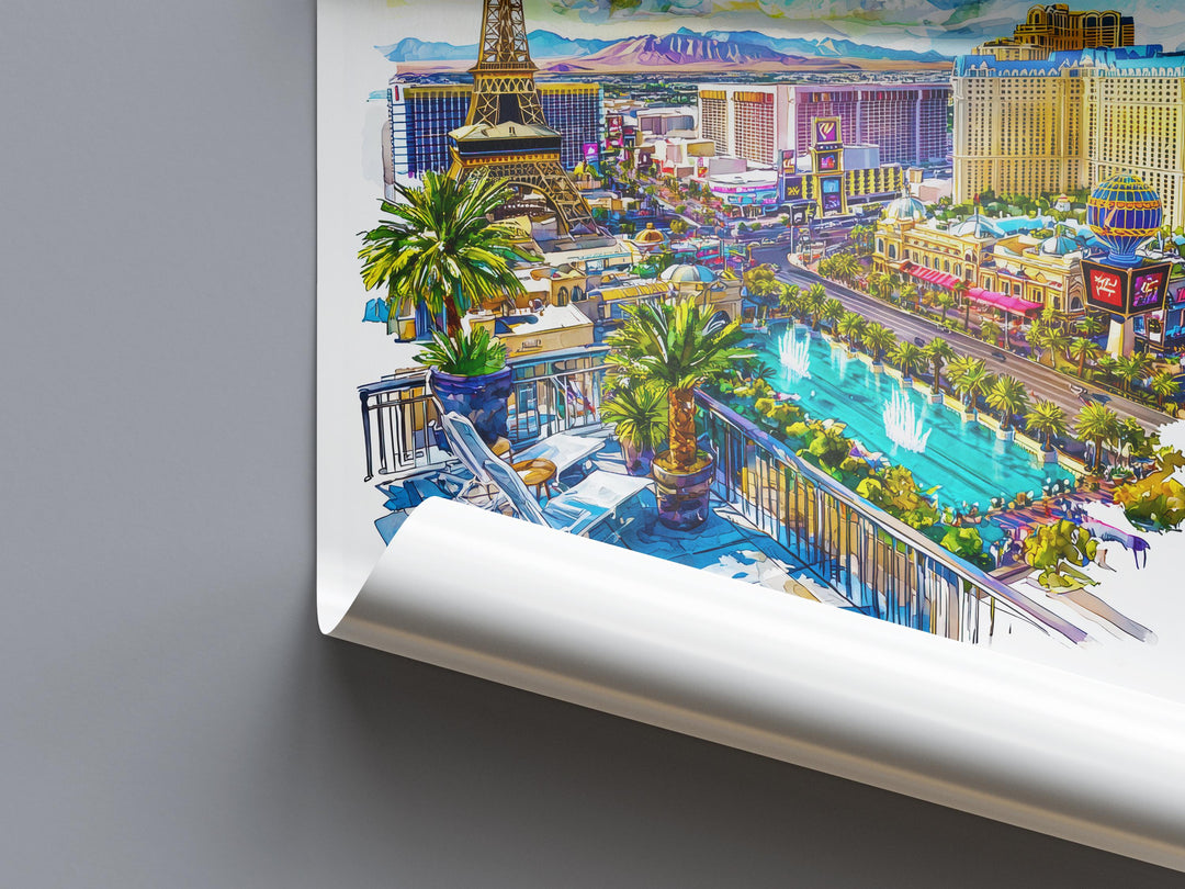 Las Vegas Watercolor Poster Las Vegas Travel Print Las Vegas Wall Art Las Vegas Cityscape Painting Las Vegas Souvenir USA Decor