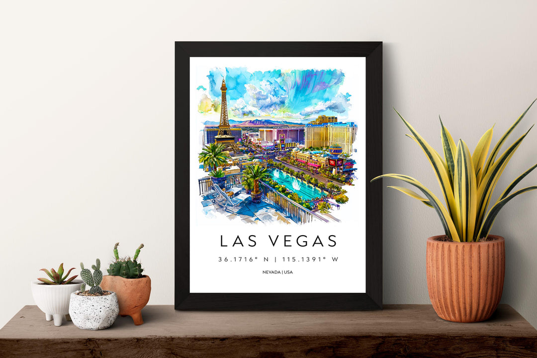 Las Vegas Watercolor Poster Las Vegas Travel Print Las Vegas Wall Art Las Vegas Cityscape Painting Las Vegas Souvenir USA Decor