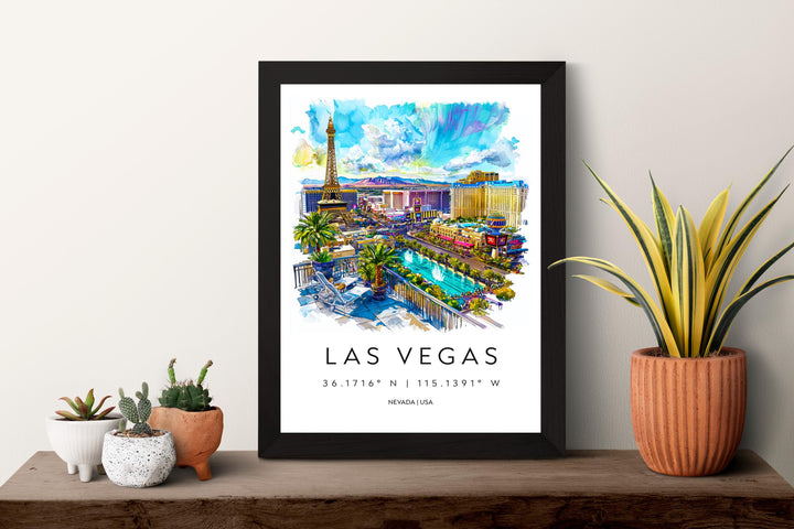 Las Vegas Watercolor Poster Las Vegas Travel Print Las Vegas Wall Art Las Vegas Cityscape Painting Las Vegas Souvenir USA Decor