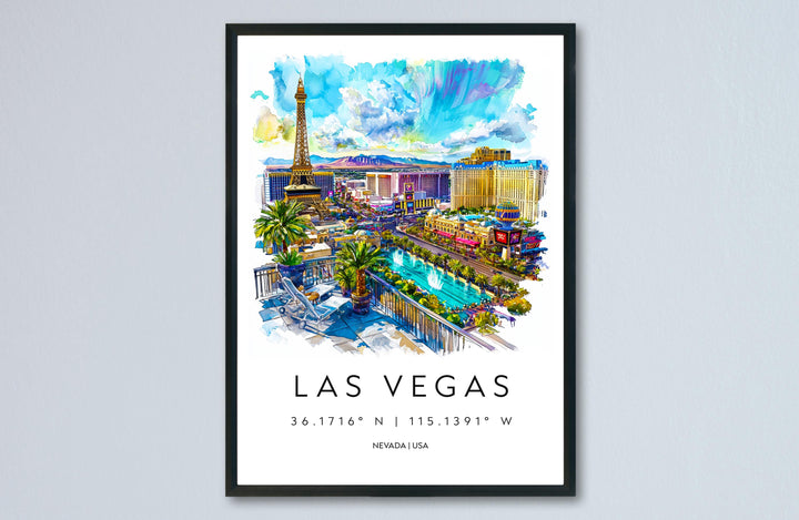 Las Vegas Watercolor Poster Las Vegas Travel Print Las Vegas Wall Art Las Vegas Cityscape Painting Las Vegas Souvenir USA Decor