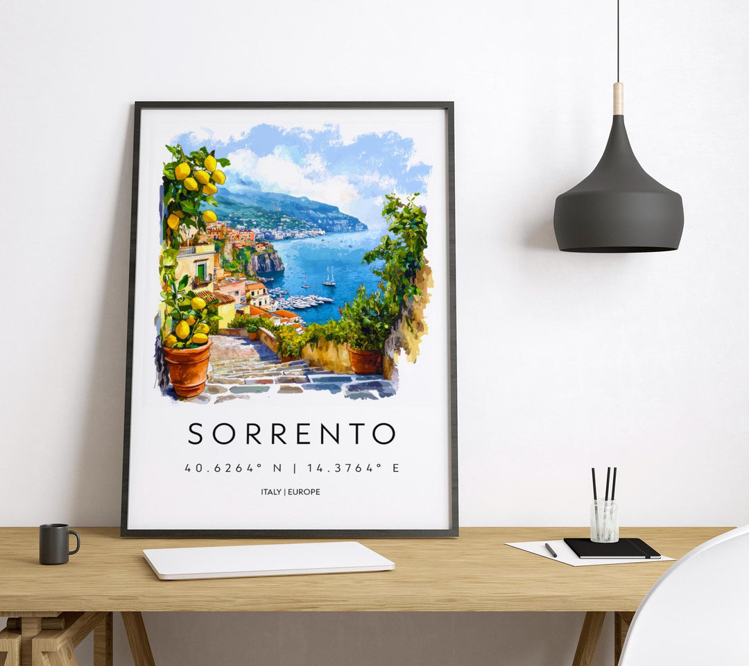 Sorrento Watercolor Poster Sorrento Travel Print Sorrento Wall Art Sorrento Cityscape Painting Sorrento Souvenir Italy Decor