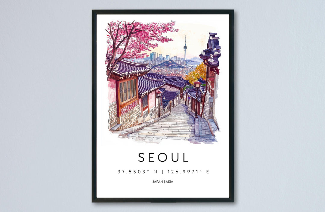 Seoul Watercolor Poster Seoul Travel Print Seoul Wall Art Seoul Cityscape Painting Seoul Souvenir South Korea Decor