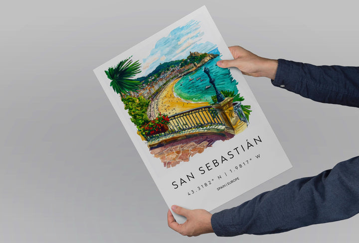 San Sebastián Watercolor Poster San Sebastián Travel Print San Sebastián Wall Art San Sebastián Cityscape Painting San Sebastián Souvenir
