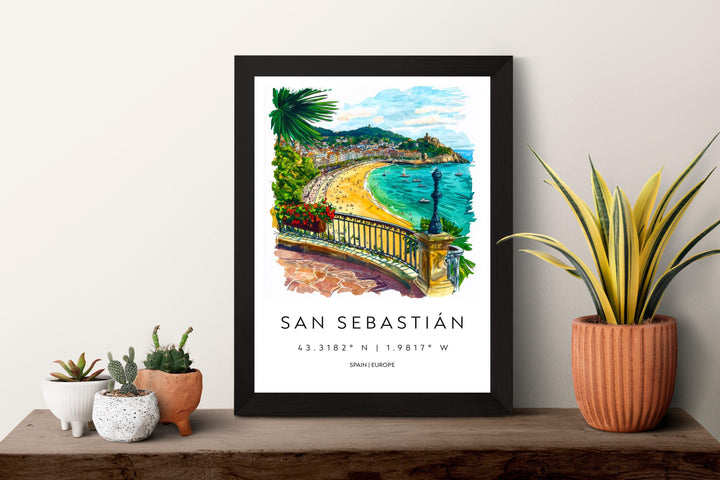 San Sebastián Watercolor Poster San Sebastián Travel Print San Sebastián Wall Art San Sebastián Cityscape Painting San Sebastián Souvenir