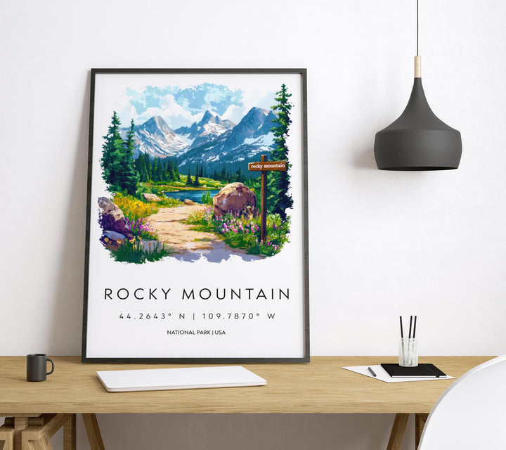 Rocky Mountain Watercolor Poster Rocky Mountain Travel Print Rocky Mountain Wall Art Rocky Mountain Landscape Painting Rocky Mountain USA