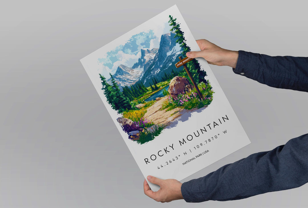 Rocky Mountain Watercolor Poster Rocky Mountain Travel Print Rocky Mountain Wall Art Rocky Mountain Landscape Painting Rocky Mountain USA