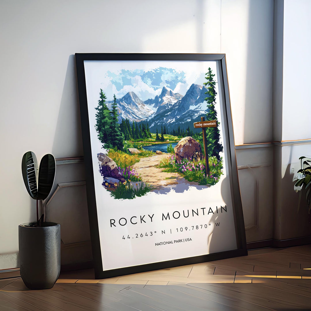 Rocky Mountain Watercolor Poster Rocky Mountain Travel Print Rocky Mountain Wall Art Rocky Mountain Landscape Painting Rocky Mountain USA