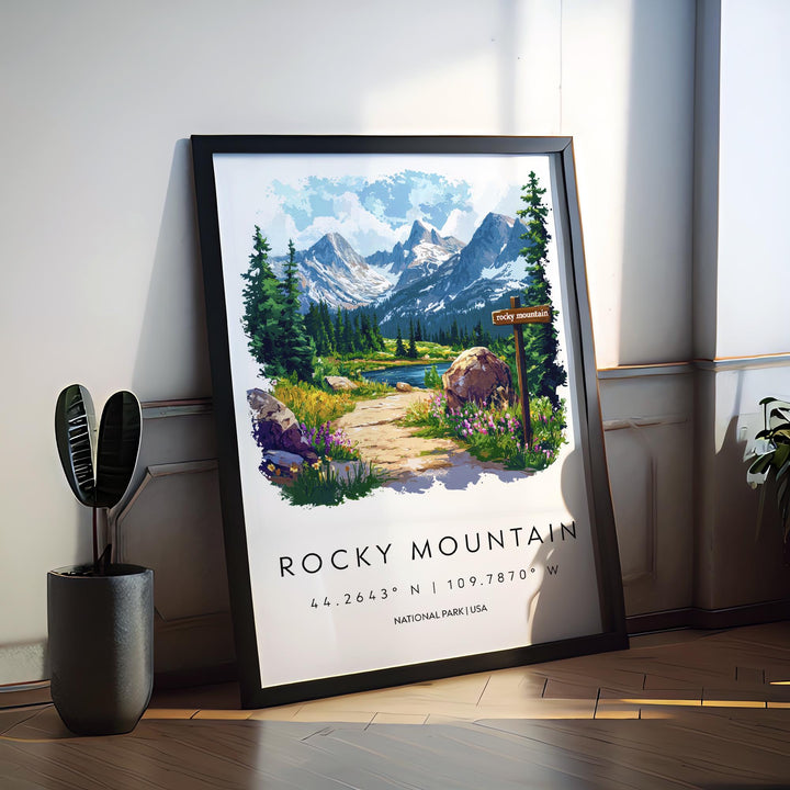 Rocky Mountain Watercolor Poster Rocky Mountain Travel Print Rocky Mountain Wall Art Rocky Mountain Landscape Painting Rocky Mountain USA