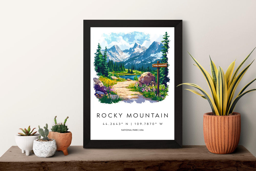 Rocky Mountain Watercolor Poster Rocky Mountain Travel Print Rocky Mountain Wall Art Rocky Mountain Landscape Painting Rocky Mountain USA